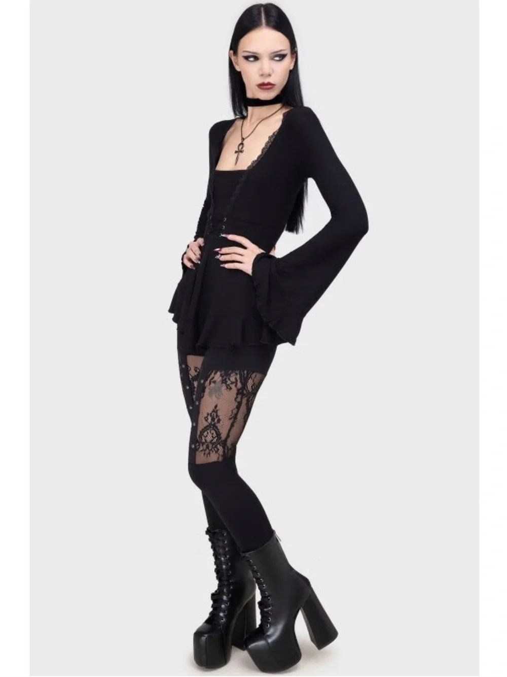 Discontinued* Killstar Lady Fatale Gothic Metal Leggings sz L BNWT - Picture 2 of 5